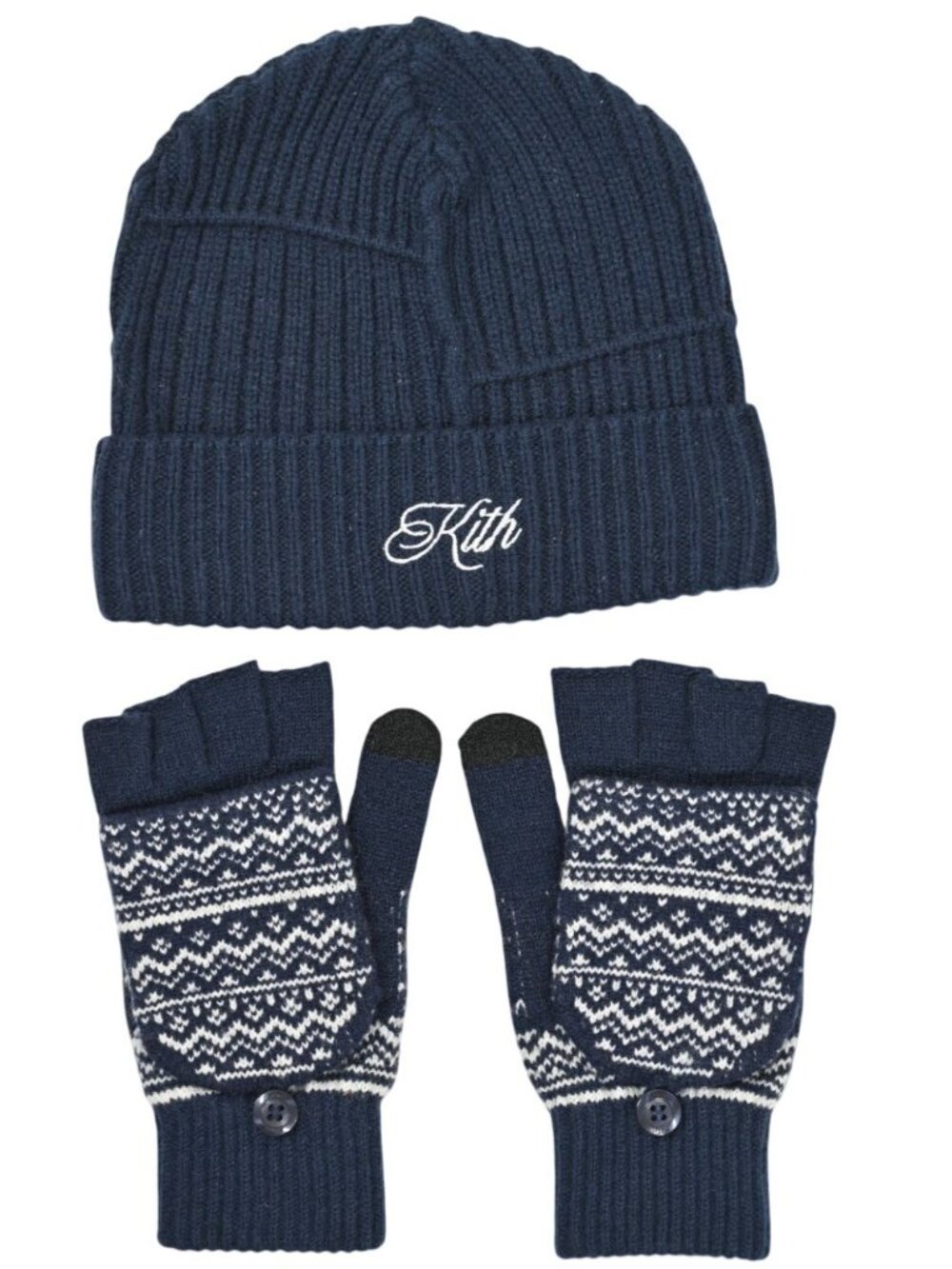 Kith & Kin Beanie & Fingerless Fairisle Gloves in Nocturnal